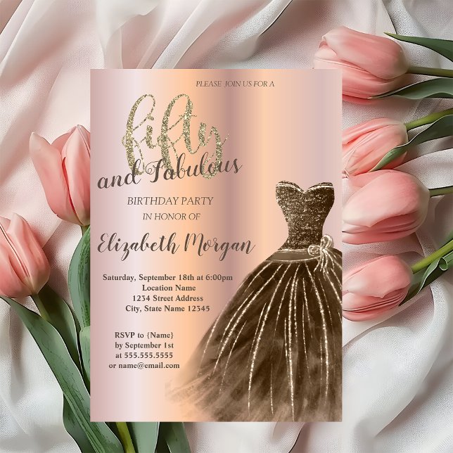 Invitation Robe marron, fête d'anniversaire de 50 ans en or r (Créateur téléchargé)