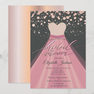 Invitation Robe moderne à points en or rose pour douche de ma