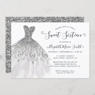 Invitation Robe moderne Parties scintillant gris argent doux 