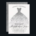 Invitation Robe mousseuse Parties scintillant argent Douce 16<br><div class="desc">Glam moderne Parties scintillant gris argent robe étincelante doux 16e anniversaire Invitation</div>