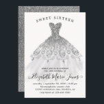 Invitation Robe mousseuse Parties scintillant argent Douce 16<br><div class="desc">Glam moderne Parties scintillant gris argent robe étincelante doux 16e anniversaire Invitation</div>