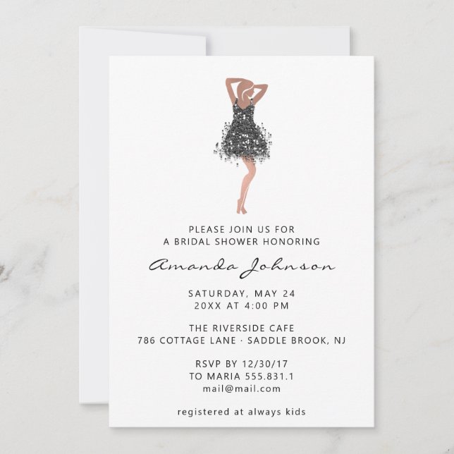 Invitation Robe noire à paillettes pour enterrement de vie de (Devant)