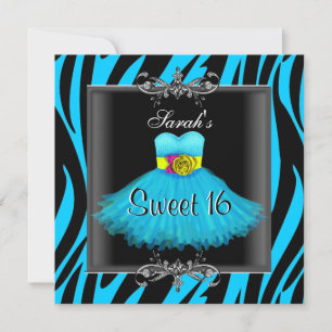 Invitation Robe noire à rayures bleues pour les 16 ans