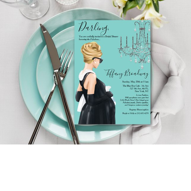Invitation Robe noire Baby Shower Bleu Glam  (Créateur téléchargé)