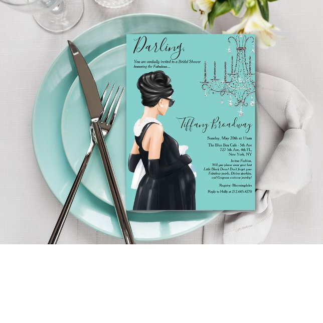 Invitation Robe noire Baby Shower Bleu Glam  (Créateur téléchargé)