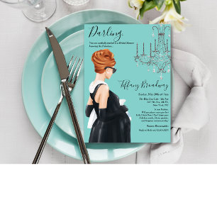 Invitation Robe noire Baby Shower Bleu Glam 