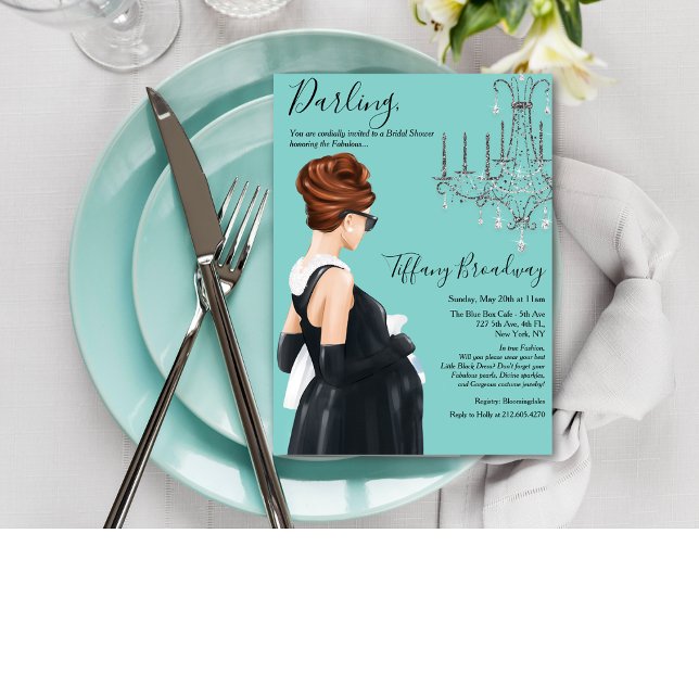 Invitation Robe noire Baby Shower Bleu Glam  (Créateur téléchargé)
