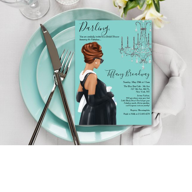 Invitation Robe noire Baby Shower Bleu Glam  (Créateur téléchargé)