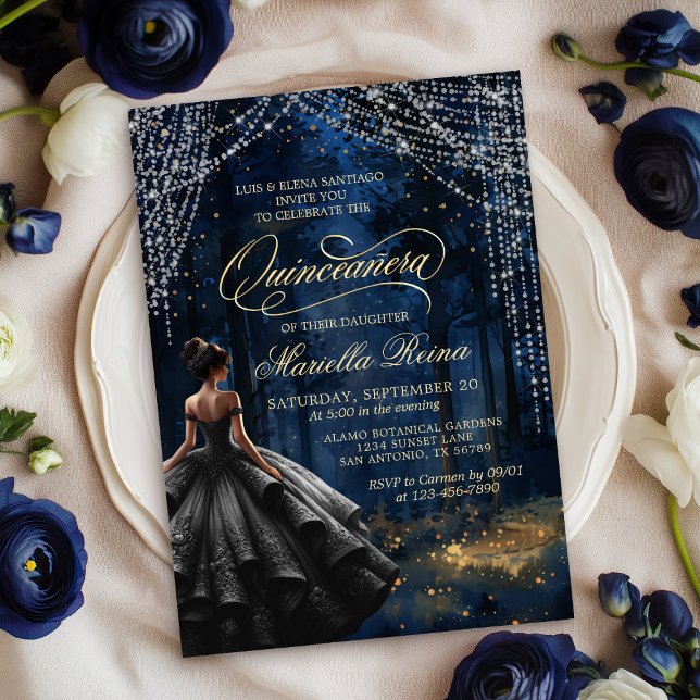 Invitation Robe noire en forêt enchantée Quinceañera (Créateur téléchargé)