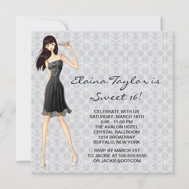 Invitation Robe noire Little Black Dress Blanc Douce fête des (Devant)