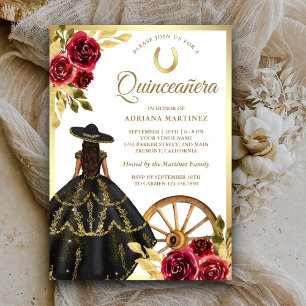 Invitation Robe Noire Maroon Charro Or Quinceanera