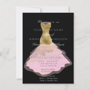 Invitation Robe noire or rose étincelante 16e anniversaire nu