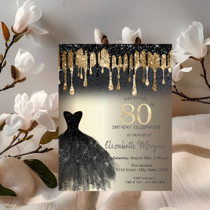 Invitation Robe noire pailletée gouttes de paillettes noires 
