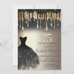 Invitation Robe noire pailletée gouttes de vernis noir Or 75è
