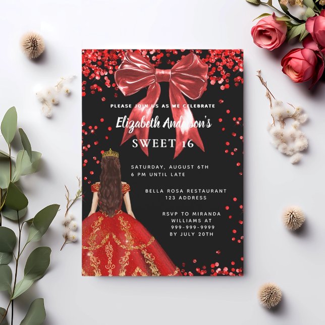 Invitation Robe noire rouge Sweet 16 noeud papillon (Créateur téléchargé)