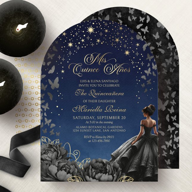 Invitation Robe noire Stars célestes Quinceanera (Créateur téléchargé)