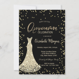 Invitation Robe or Diamants Noir Quinceañera