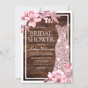 Invitation Robe or Rose flush Blush Fête des mariées rustique