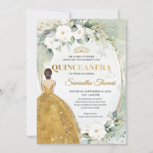 Invitation Robe or tiara couronne blanche roses verdure