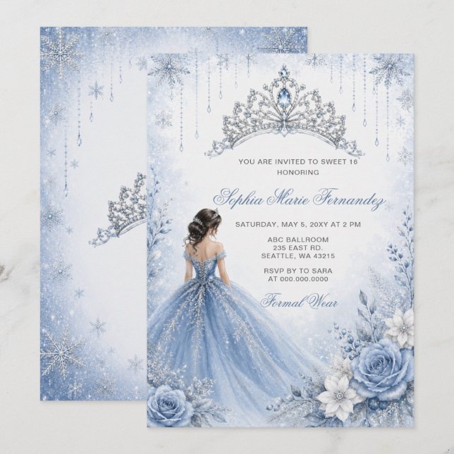 Invitation Robe Pailletée Argent Bleu Poussiéreux Hiver Douce (Devant / Derrière)