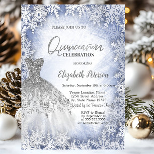 Invitation Robe pailletée argent Flocons de neige bleus Quinc