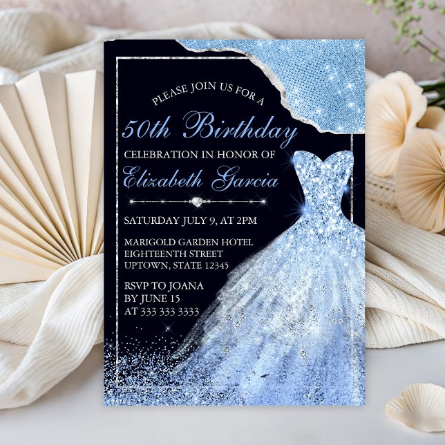 Invitation Robe Pailletée Bleu Clair & Anniversaire Glam Edge (Créateur téléchargé)