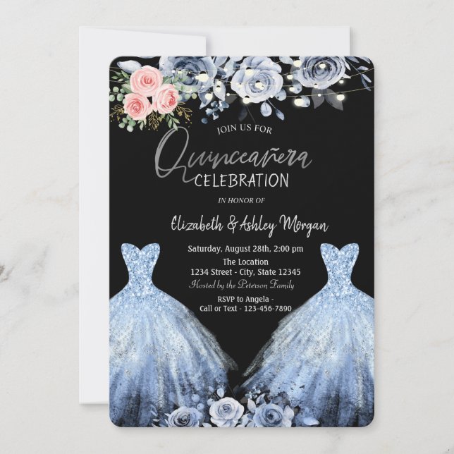 Invitation Robe Pailletée Bleue Roses Roses Pink (Devant)
