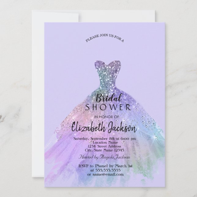 Invitation Robe pailletée chic lavande pour douche de mariée  (Devant)