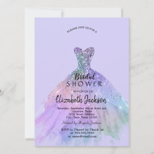 Invitation Robe pailletée chic lavande pour douche de mariée