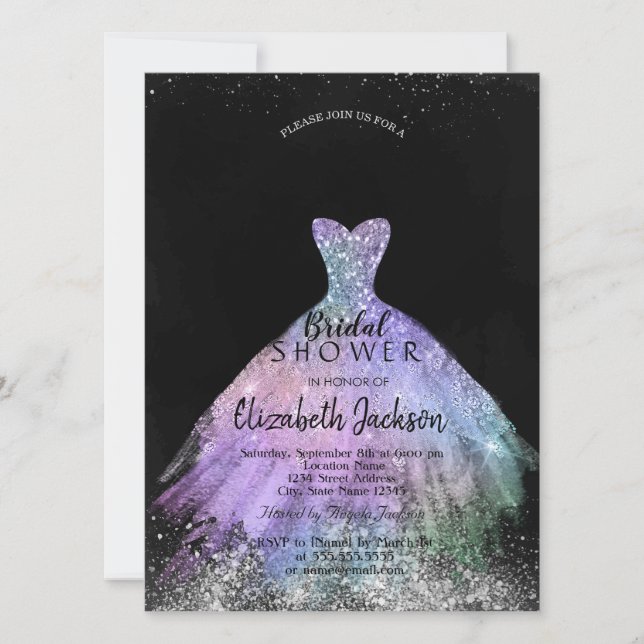 Invitation Robe Pailletée Élégante et Chic, Réception de Mari (Devant)