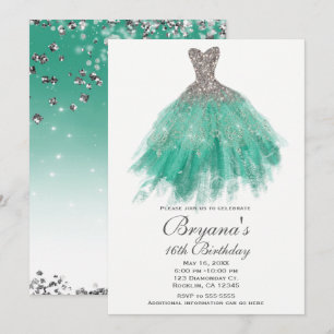 Invitation Robe pailletée sarcelle et argentée, robe de soiré