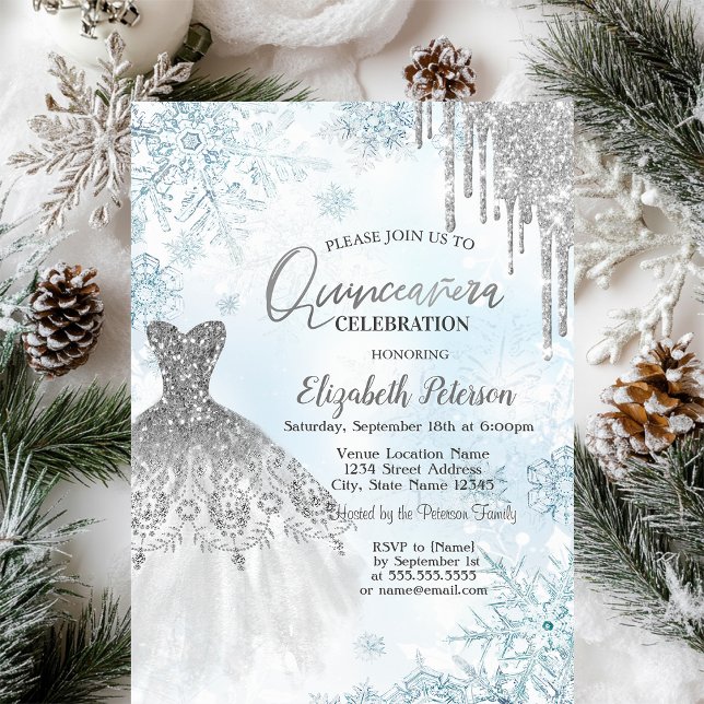 Invitation Robe Paillettes Argent Flocons de Neige  (Créateur téléchargé)