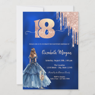 Invitation  Robe Paillettes Gouttes Verre Bleu 18e Anniversai