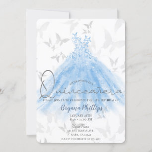 Invitation Robe Papillon Danse Bleu Étincelante Quinceañera 1
