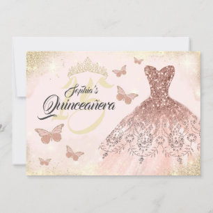 Invitation Robe papillon de Quinceanera en or rose