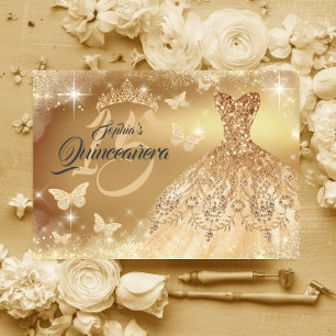 Invitation Robe papillon doré pour Quinceanera