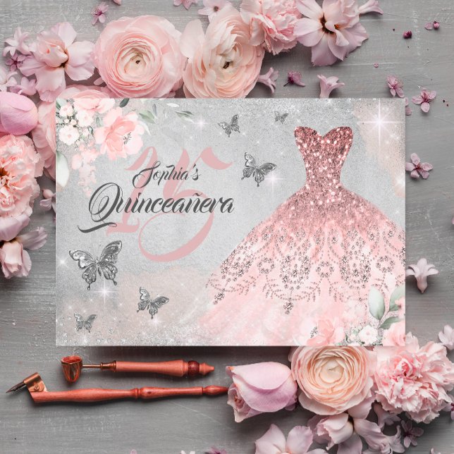 Invitation Robe papillon rose gold scintillant Quinceanera (Créateur téléchargé)