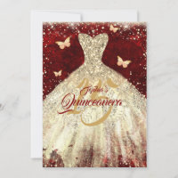 Robe papillon scintillante or rouge Quinceanera
