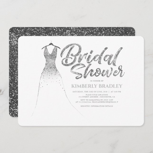 Invitation Robe Parties scintillant argent Élégante Fête des  (Devant / Derrière)