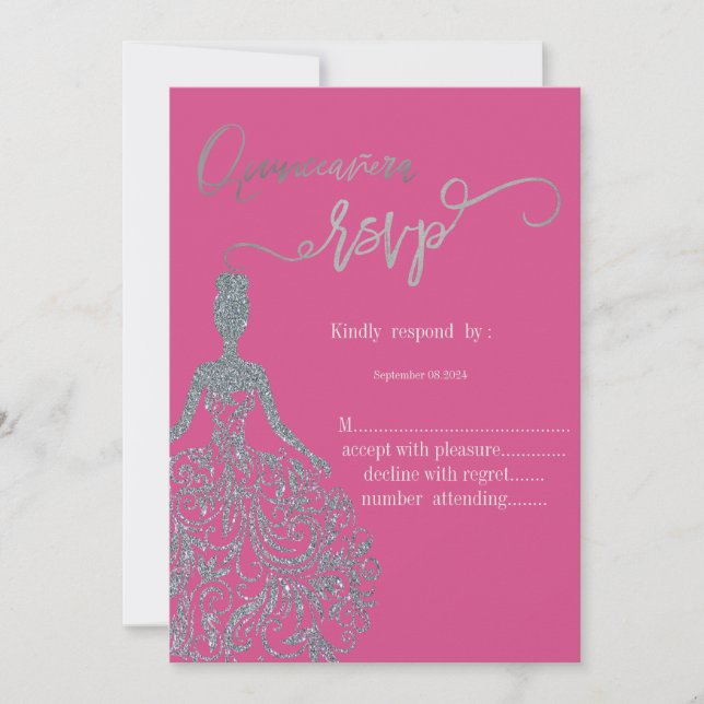 Invitation Robe Parties scintillant argent Fuschia RSVP Invit (Devant)