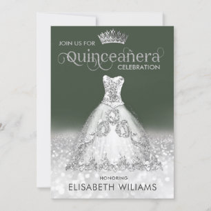 Invitation Robe parties scintillant argent ombre tiara Quince