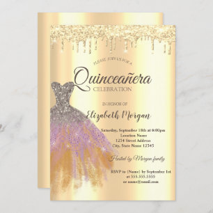 Invitation Robe Parties scintillant Chic, Roulettes d'or Quin