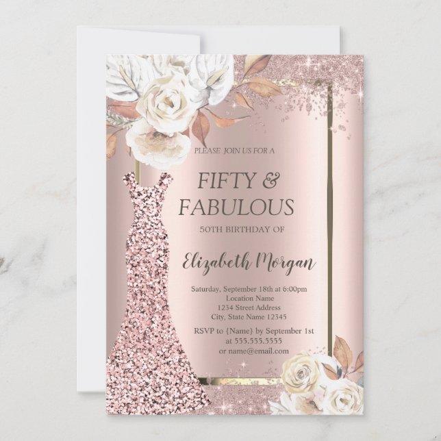 Invitation Robe Parties scintillant Confetti Fleurs d'automne (Devant)