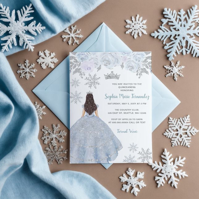 Invitation Robe Parties scintillant en argent bleu Dusty hive (Dusty Blue Silver Glitter Dress Winter Quinceañera Invitation)