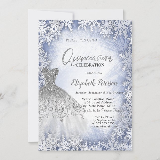 Invitation Robe Parties scintillant en argent Flakes à neige  (Devant)