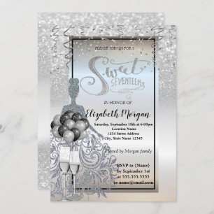 Invitation Robe Parties scintillant en argent, Verre, Ballons