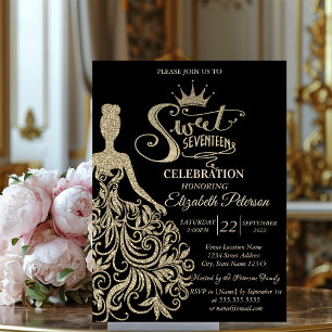 Invitation Robe Parties scintillant or chic, Tiara Black Quin