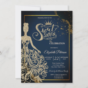 Invitation Robe Parties scintillant or chic, Tiara Navy Blue 