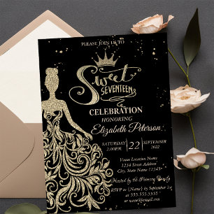 Invitation Robe Parties scintillant or, Confetti Black Quince