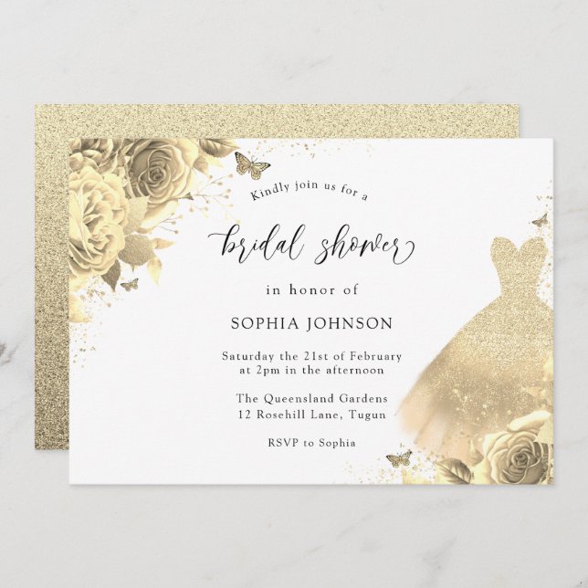 Invitation Robe Parties scintillant or étincelante Fête des m (Devant / Derrière)